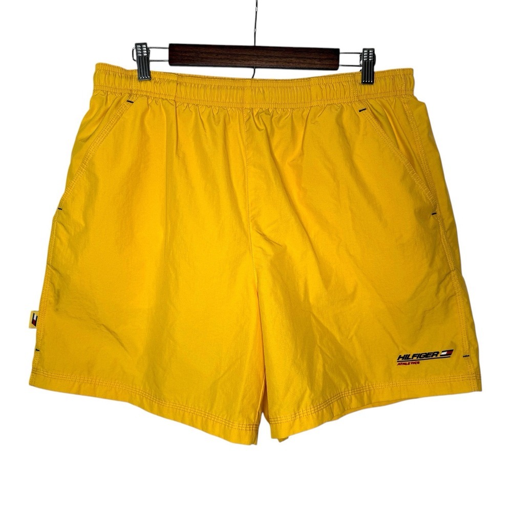 Vintage 2001 Tommy Hilfiger Large Swim Trunks Yellow Logo Shorts Lined Y2K